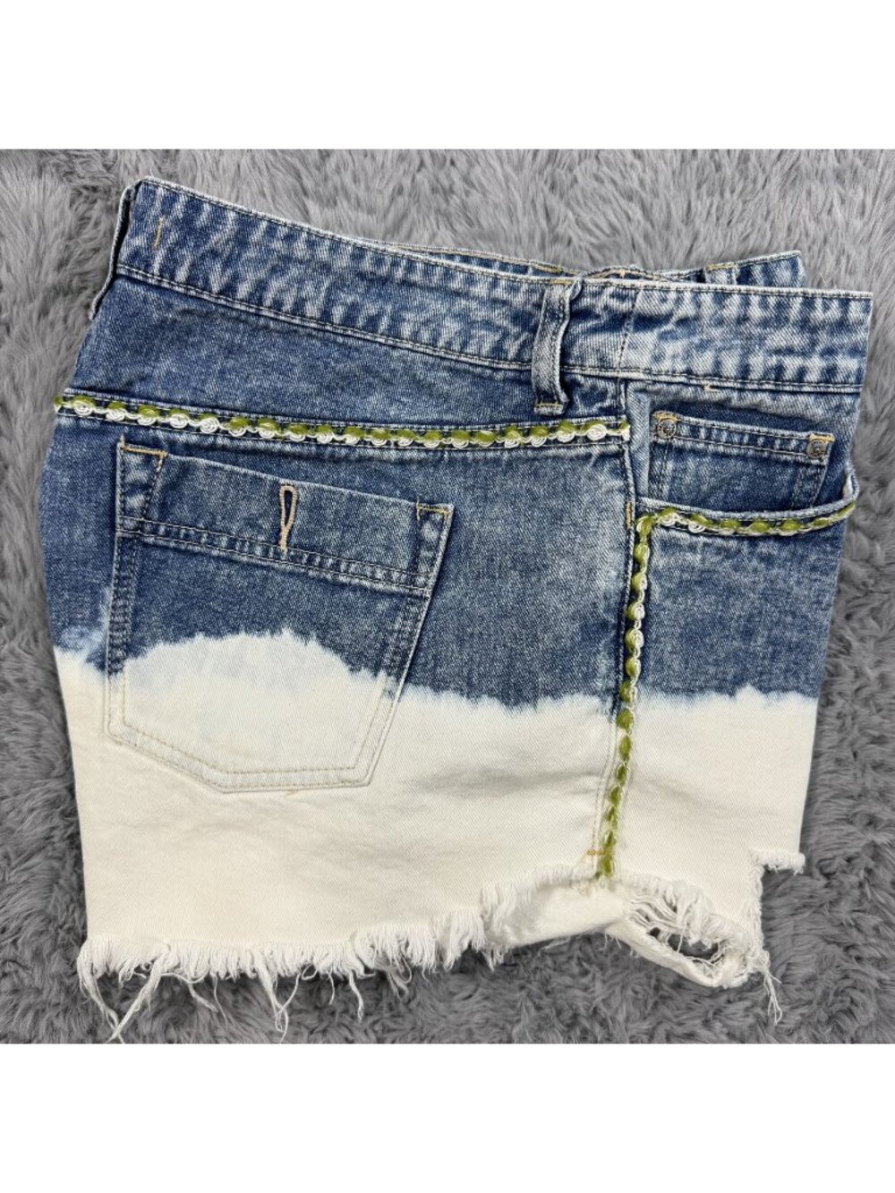 Free People Cutoff Shorts Womens 29 Denim Blue Dip Dye Distressed Raw Hem Lace